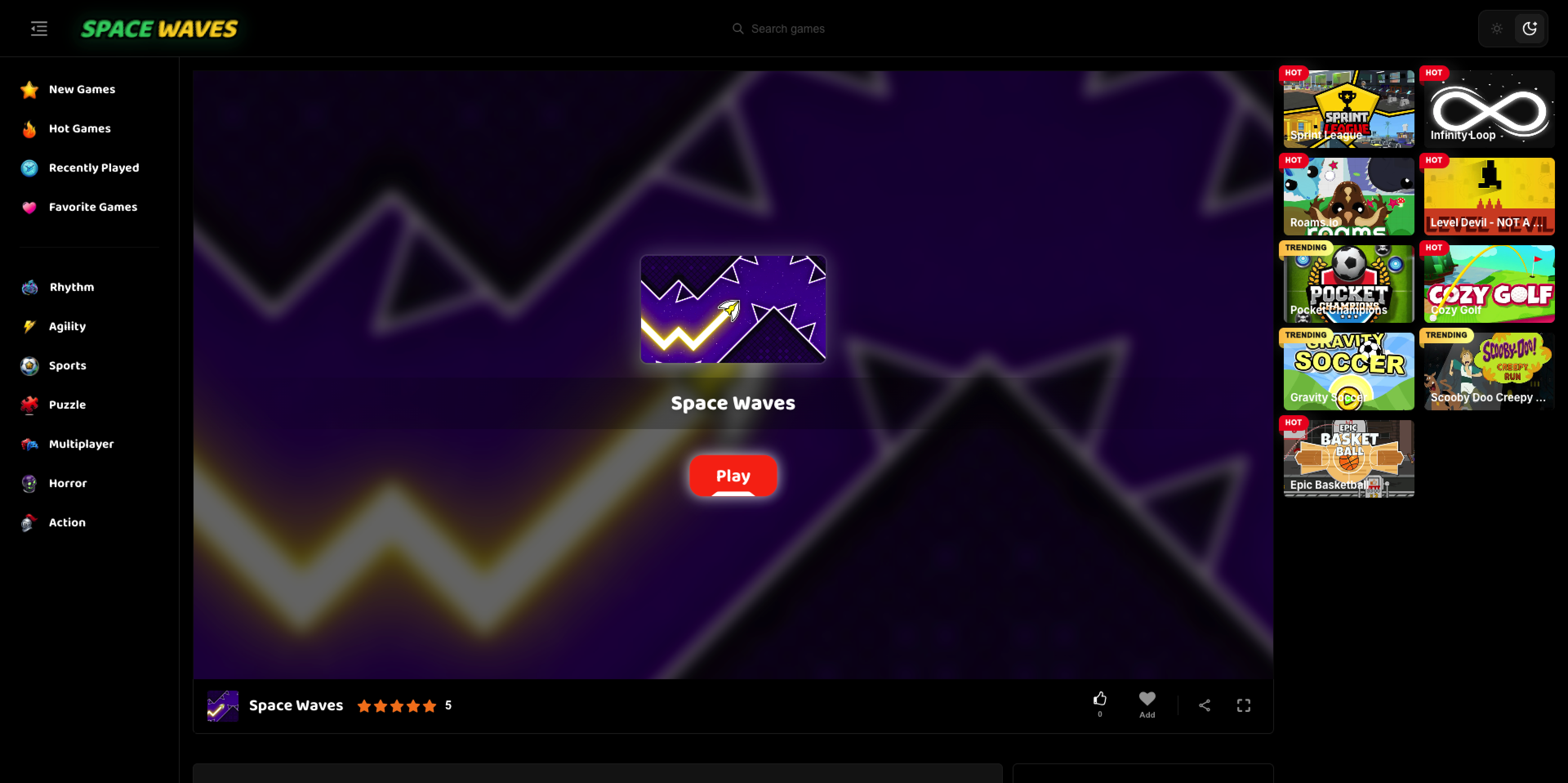 screenshot of https://space-waves.top/